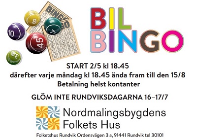 Bilbingo - hemvändarbingo - i Rundvik